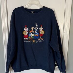 Warner Bros. Dark Blue Crewneck with Cartoon Design